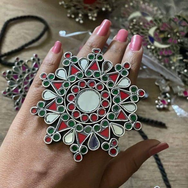 Beautiful Multicolor Afghani Cocktail Big Ring with Ghunghroo: Perfect Wedding & Partywear Gift for Her, Bollywood Statement Ring, Ring Gift