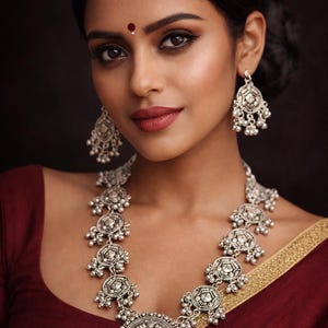 Oxidized Silver Durga Necklace Set, German Silver Boho Statement Choker, Indian Ethnic Temple Jewelry, Tribal Nomad Necklace, Gift for Her