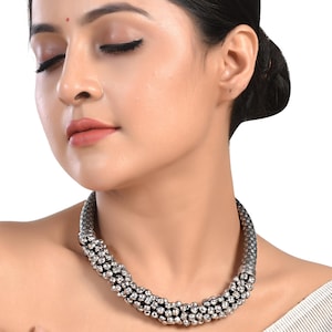 Afghani Tribal Choker Necklace set | Oxidized Silver Ghungroo Necklace with Jhumka Earrings | Indian Ethnic Jewelry | Boho Statement Piece
