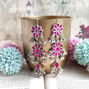 AFGHANI MIRROR EARRINGS, glass jewelry, Oxidized jewel, wedding collection, kemp jewellery, statement jewel, gifts for her