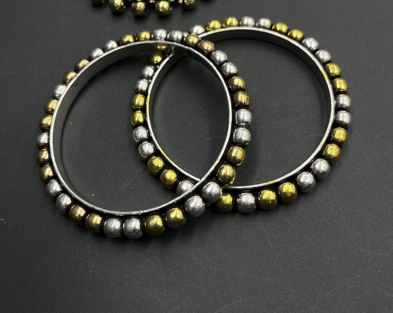 酸化銀ジュエリーセット：ボヘミアン風デュアルトーンネックレス