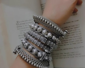 Bangles kada set indian hand jewellery silver plated hand kada bracelet  antique silver look Openable kada broad bracelet ghunghroo gifts