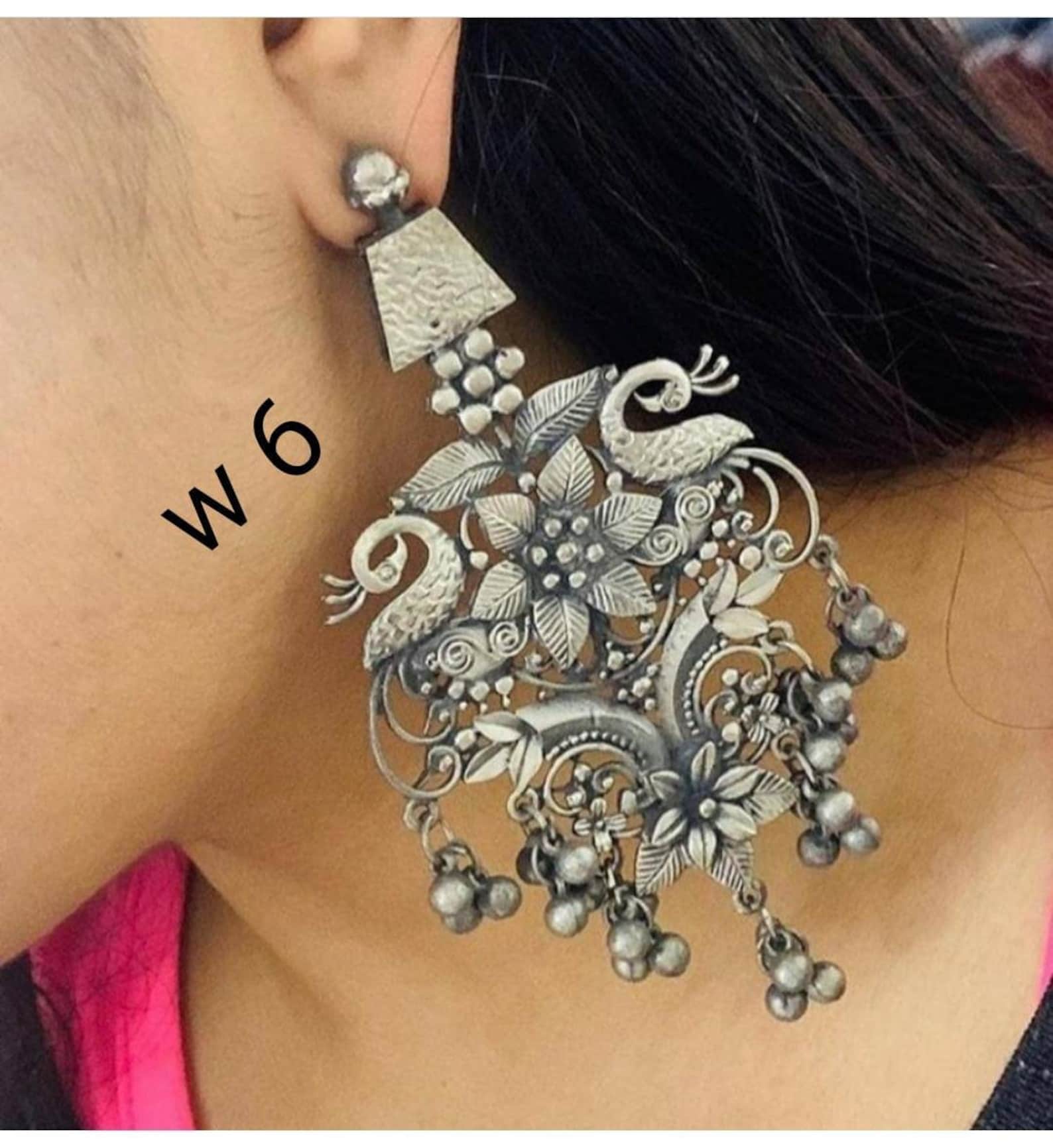 Long Oxidised Earrings With Ghungroo Silver Black Earrings Etsy