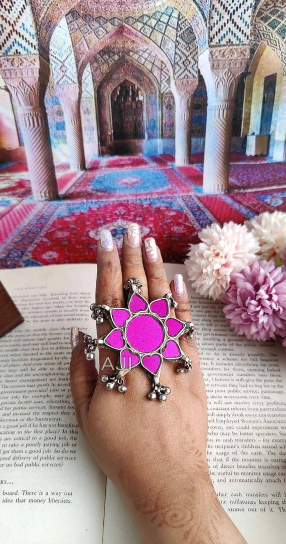 Beautiful Glass Ring, Afghani Jewellery, Indian Oxidized, Boho Hippie, Gifts  for Her, Anniversary Birthday Present, Bollywood Celebrity Styl 