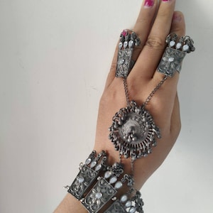 Oxidised Hand harness Kundan studed, bracelet with ring Combo, Indian hand accessories, wedding gifts, boho jewellery