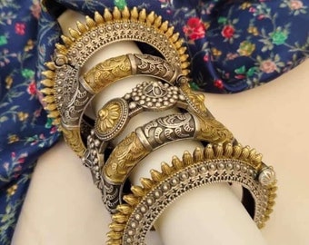 Bangles Kada set two tone silver plated hand kada bracelet  antique silver look Openable kada broad bracelet ghunghroo Bangle gifts wedding
