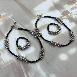 Ghungroo German Silver Oxidized Indian Anklet and Toe Ring Jewelry Combo Set for Women Beautiful Handmade Silver Plated Paayal Toe Ring Set