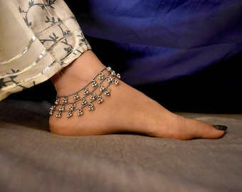 Ghungroo multilayer payal anklets, Indian oxidised jewelry, oxidised anklets, German silver anklet, Indian ethnic anklets, antique black