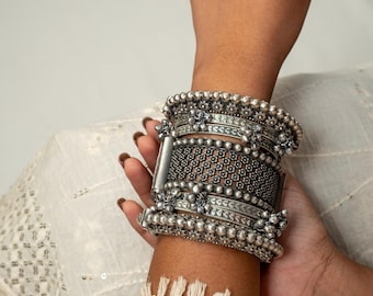 Silver Plated Ghunghroo Kada Bangle Set: Antique Look, Openable