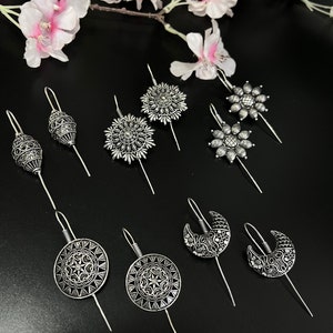 Pin Bugadi earrings Combo of 5  Oxidized Silver Plated Handmade Designed Pin Bugadi Indian German Silver Antique Beautiful Boho Style Pin