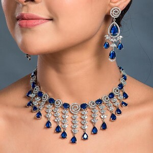 CZ Blue Color Simple Affordable Necklace Pendant Earrings