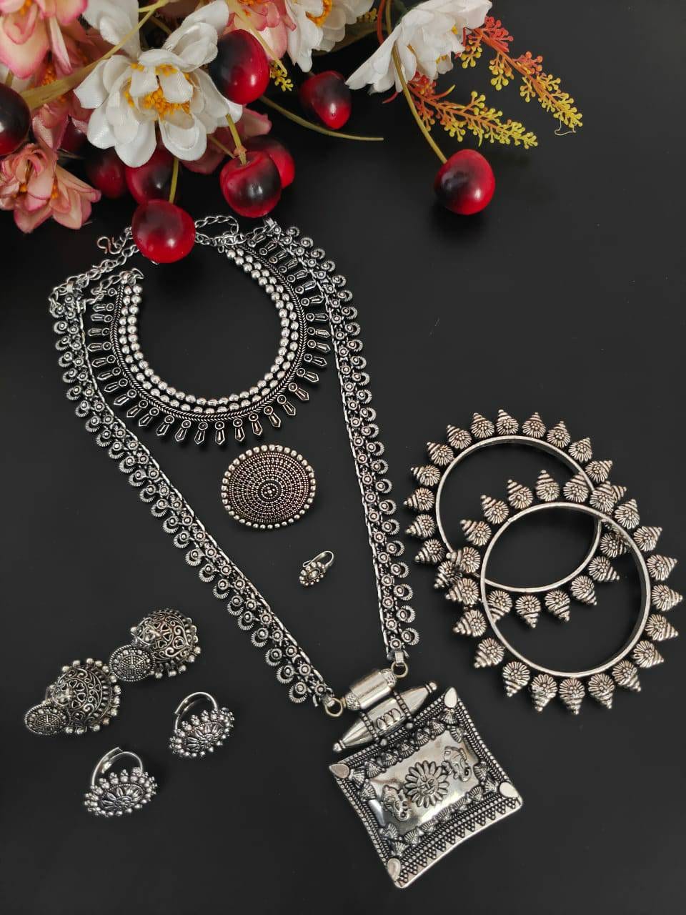 German Silver Indian Oxidized Jewelry Combo Set of 6 Boho Hippie Jewelry Long Necklace Set Bridal Jewelry Wedding Jewelry Gifts Etsy