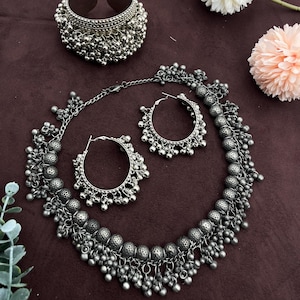 Oxidized ghungroo choker set Indian silver plated jewelry set boho banjara tribal Necklace Set German Silver plated Jewelry gifts for her