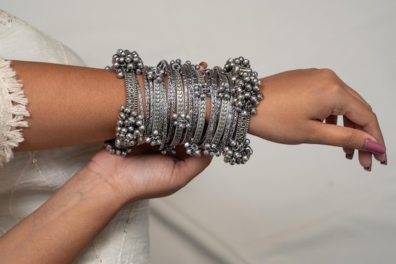 Oxidized Silver Ghungroo Bangle Kada Set | Traditional