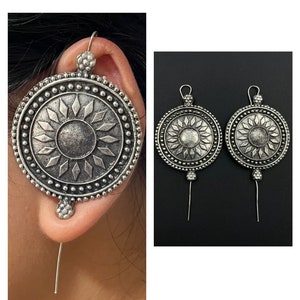 Trendy Oxidized Silver Plated Handmade Designed Pin Bugadi Indian German Silver Antique Beautiful Boho Style Pin Bugadi Earrings for Women