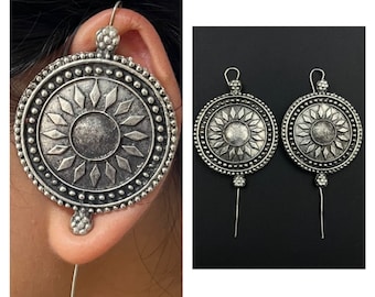 Trendy Oxidized Silver Plated Handmade Designed Pin Bugadi Indian German Silver Antique Beautiful Boho Style Pin Bugadi Earrings for Women