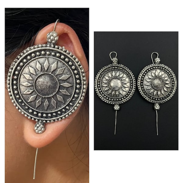 Trendy Oxidierte Silber überzogene handgemachte entworfen Pin Bugadi indische deutsche silberne antik schöne Boho Art Pin Bugadi Ohrringe für Frauen