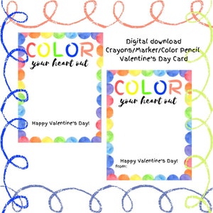 Color your heart out Valentinstag Karten/ Digital Dowload/ Crayon Card
