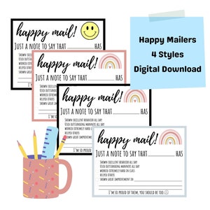 Happy Mail From Teacher / Printable Teacher Mail / Positive Notes Home / Boho Rainbow / Smiley Face / Instant Digital Download