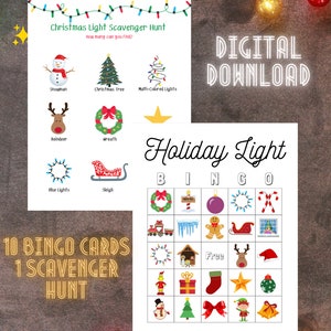 Holiday Light Scavenger Hunt/ Holiday Light Bingo/ Christmas Light Bingo / Christmas Bingo / Instant Digital Download
