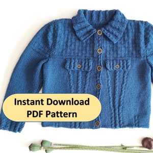 Denim Style Baby-Toddler Cardigan Knitting Pattern for Ages 2-3 Jeans Jacket Fits chest 51-56 cms 20-22 inches image 4