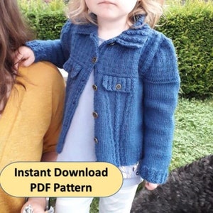 Denim Style Baby-Toddler Cardigan Knitting Pattern for Ages 2-3 Jeans Jacket Fits chest 51-56 cms 20-22 inches image 1