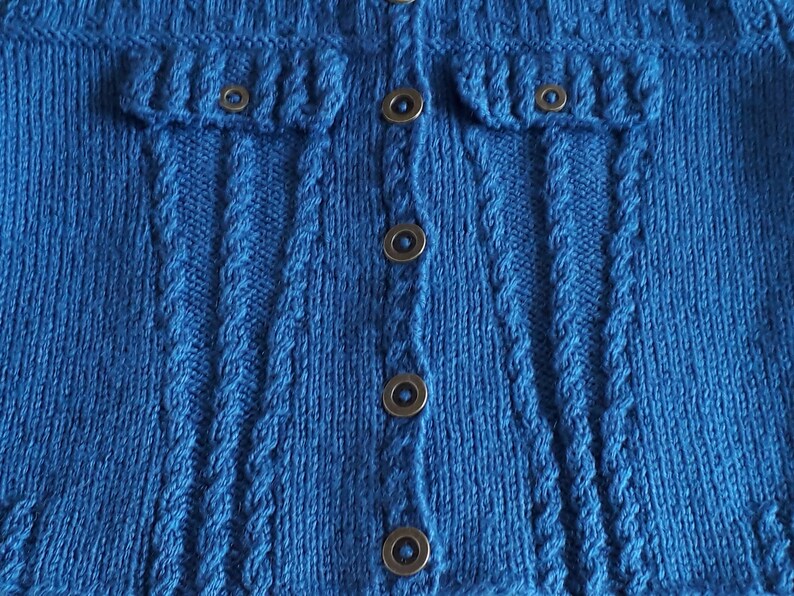 Denim Style Baby-Toddler Cardigan Knitting Pattern for Ages 2-3 Jeans Jacket Fits chest 51-56 cms 20-22 inches image 8