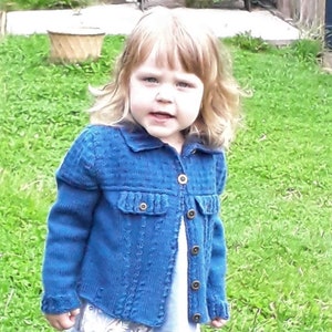 Denim Style Baby-Toddler Cardigan Knitting Pattern for Ages 2-3 Jeans Jacket Fits chest 51-56 cms 20-22 inches image 2