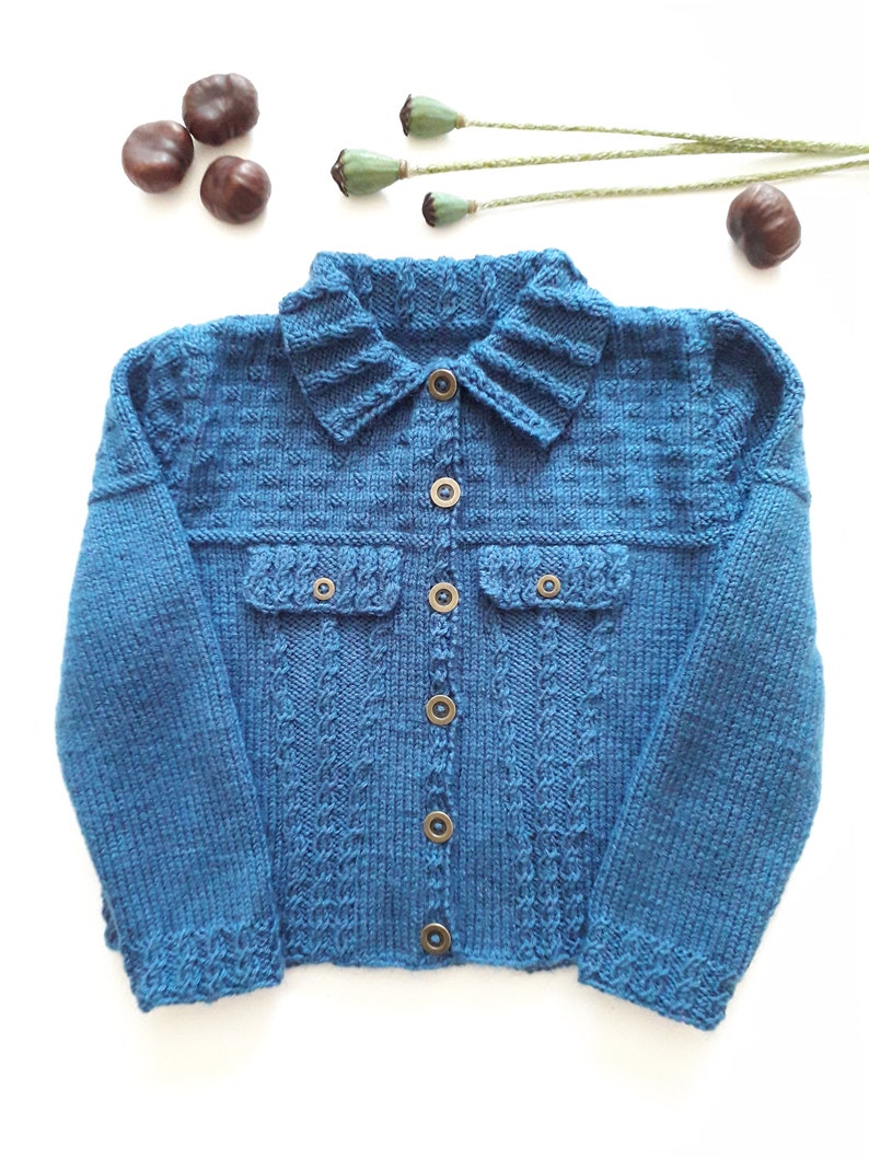 Denim Style Baby-Toddler Cardigan Knitting Pattern for Ages 2-3 Jeans Jacket Fits chest 51-56 cms 20-22 inches image 6