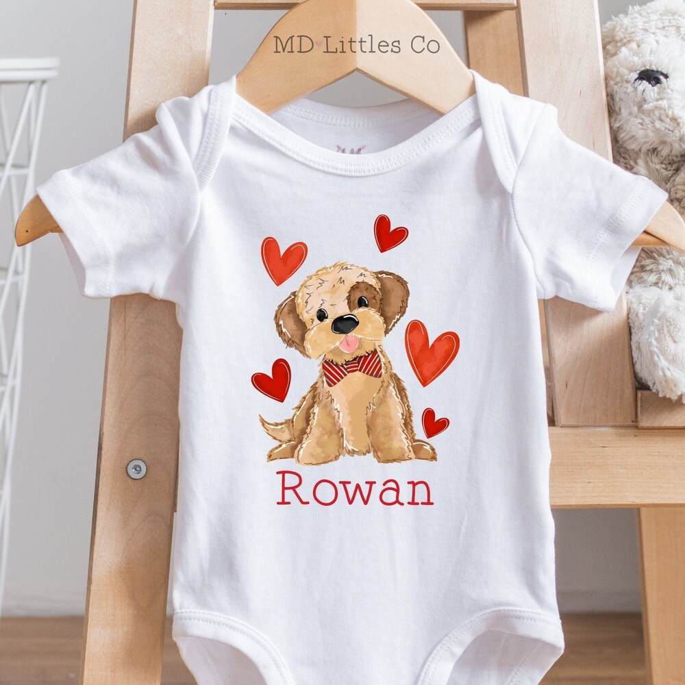 Valentines Day For Baby Boy, Baby With Dog, Personalized First Valentines Day, Valentines Day Toddler Shirt Onlytee
