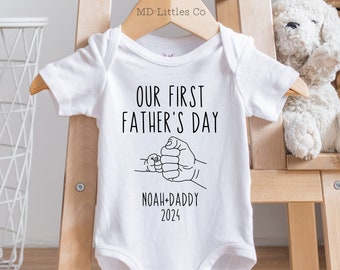 Personalized Funny Our First Father's Day Onesie®, Personalized Father's Day Onesie®, First Fathers Day Gift from Baby, Fist Bump