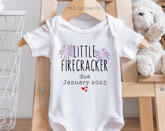 Personalized 4th of July Pregnancy Announcement Onesie®, Baby Announcement Onesie®, Fourth of July, July 4th Baby, Little Firecracker