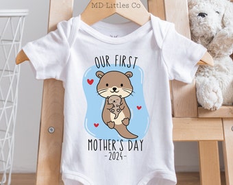 Our First Mother's Day Onesie® with Otters, Gift from Baby, Personalized Mother's Day Onesie®, Happy First Mothers Day, Mom and Baby