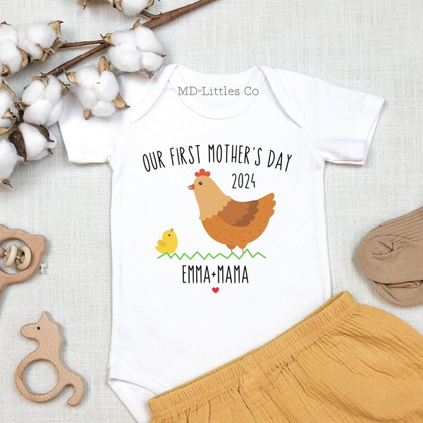 Personalized Our First Mother's Day Onesie®, Chicken Mom Shirts, Mommy and Baby Chicken Mother's Day Onesie®, Gift from Baby