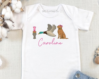 Personalized Duck Hunting Girl Onesie®, Country Baby Girl Clothes, Duck Hunter Baby Shower Gift, Southern Baby Clothes, Mallard