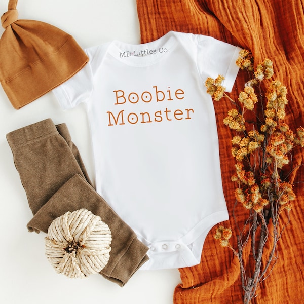 Boobie Monster Onesie®, Funny Breastfeeding Onesie®, Simple Fall Baby, Funny Fall Onesies®, Halloween Onesies®, Minimalist, Breastfed Baby