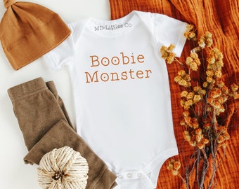 Boobie Monster Onesie®, Funny Breastfeeding Onesie®, Simple Fall Baby, Funny Fall Onesies®, Halloween Onesies®, Minimalist, Breastfed Baby