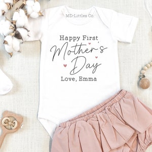 Happy First Mother's Day Onesie®, 1st Mother's Day, Personalized Mother's Day Onesie®, with Name, To Mom From Baby, First Mothers Day Gift image 1