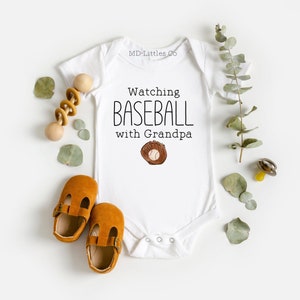 Baseball Fan Baby Onesie®, Baseball Baby Shower, Watching Baseball with Grandpa Onesie®, Watching Baseball with Daddy Onesie®