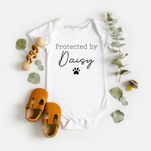 Protected by Dog Onesie®, Personalized Dog Name Baby Onesie®, Protected by Cat Onesie®, Dog Lover Onesie®, Baby Shower Gift
