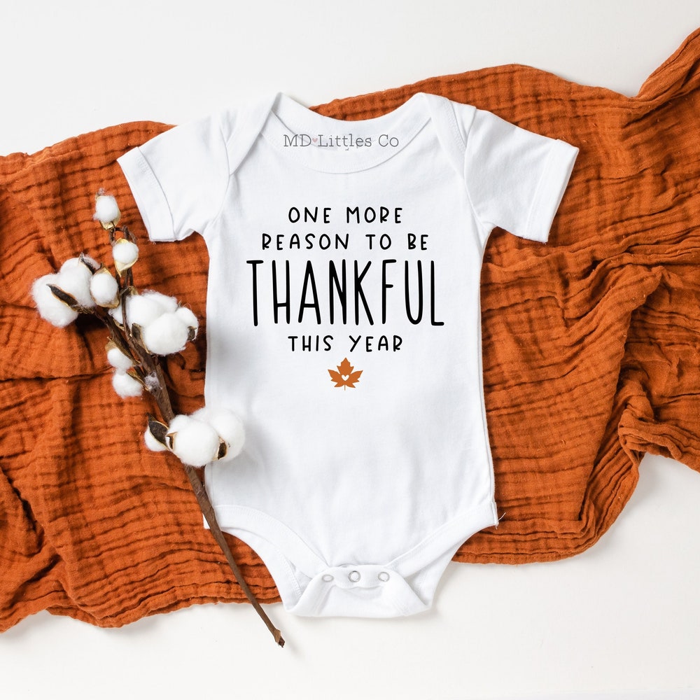 Thanksgiving Thanksgiving Pregnancy Announcement Ideas Onesie® - Family Pregnancy Reveal Baby Bodysuit - Fall Baby Announcement - Gender Neutral Pregnancy Gifts For Day Prowallart