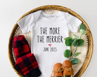 Christmas Pregnancy Announcement Onesie®, The More the Merrier, Second Baby, Third Baby, Personalized Christmas Baby Announcement
