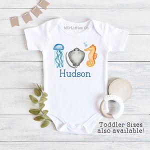 Personalized Beach Baby Boy Onesie®, Beach Baby Name Bodysuit, Cute Vacation Onesie®, Toddler Beach Shirts