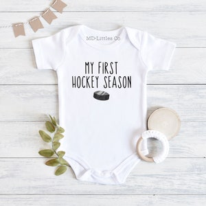 My First Hockey Season Onesie®, Hockey Baby Shower, Baby Shower Gift, Hockey Onesie®, Baby Boy Onesie®, Hockey Baby, Gender Neutral Onesie® image 1