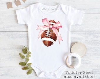 Preppy Pink Bow Football Onesie®, My First Football Season Onesie®, Football Baby Shower Gift, Football Onesie®, Baby Girl Coquette Onesie®