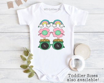 Retro St Patrick's Day Sunglasses Onesie® for Baby Girl, Shamrock, Rainbow Baby, St Patricks Day Toddler Shirt