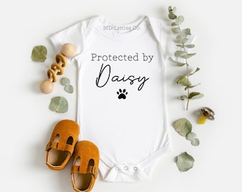 Protected by Dog Onesie®, Personalized Dog Name Baby Onesie®, Protected by Cat Onesie®, Dog Lover Onesie®, Baby Shower Gift