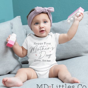 Happy First Mother's Day Onesie®, 1st Mother's Day, Personalized Mother's Day Onesie®, with Name, To Mom From Baby, First Mothers Day Gift image 2