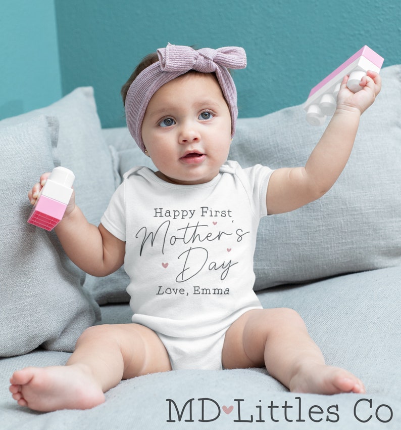 Happy First Mother's Day Onesie®, 1st Mother's Day, Personalized Mother's Day Onesie®, with Name, To Mom From Baby, First Mothers Day Gift image 2