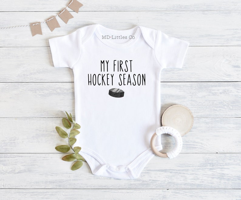 My First Hockey Season Onesie®, Hockey Baby Shower, Baby Shower Gift, Hockey Onesie®, Baby Boy Onesie®, Hockey Baby, Gender Neutral Onesie® image 1